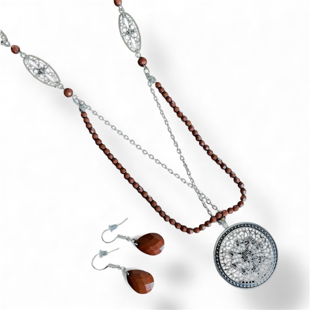 Dainty Filigree custom Jewelry Set, long necklace and earrings, NEW